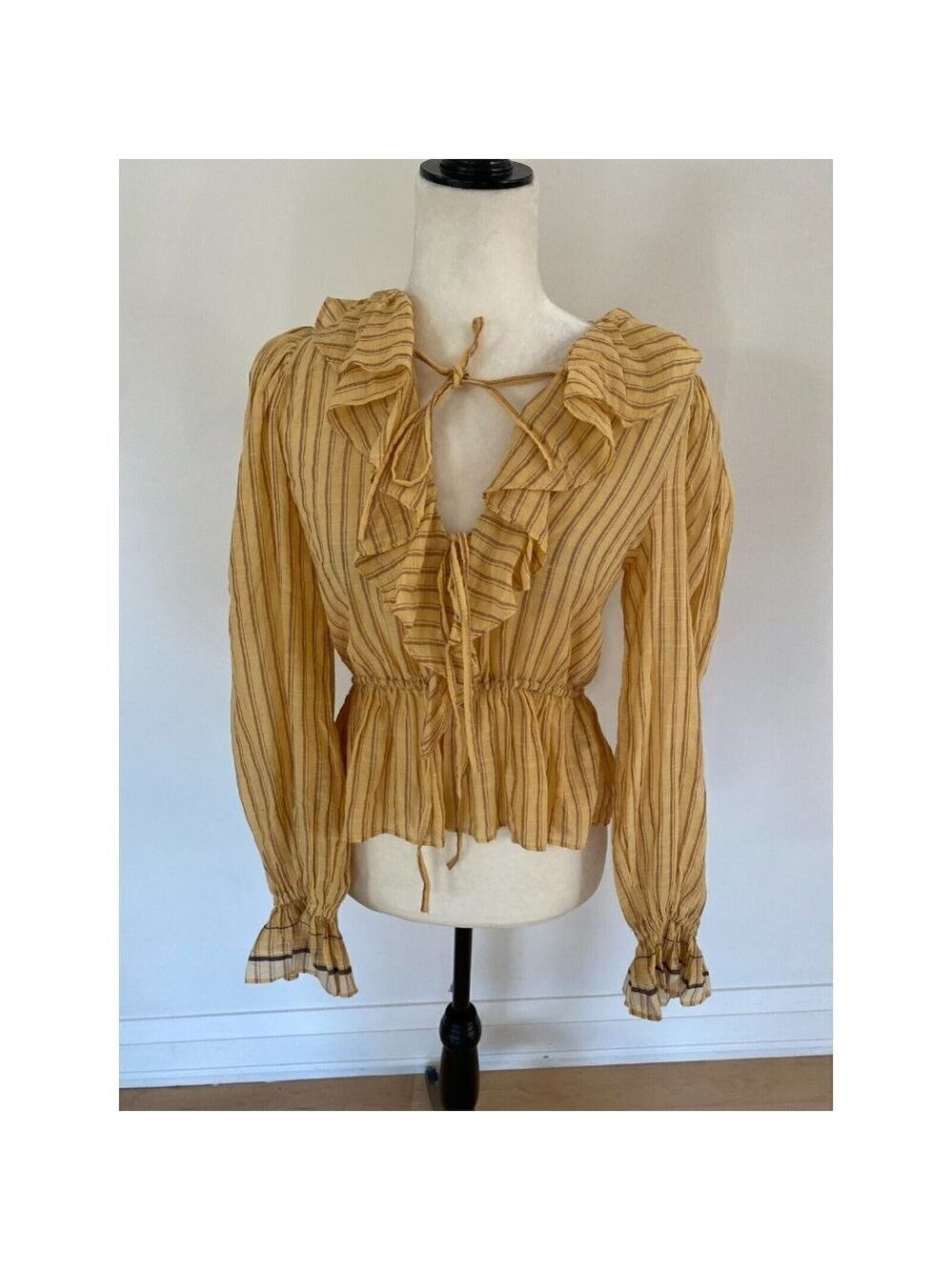 ULLA Johnson BNWOT Blouse "Kalila" V-Neck Stripe Sz 0 Striped Ruffles - Picture 2 of 10